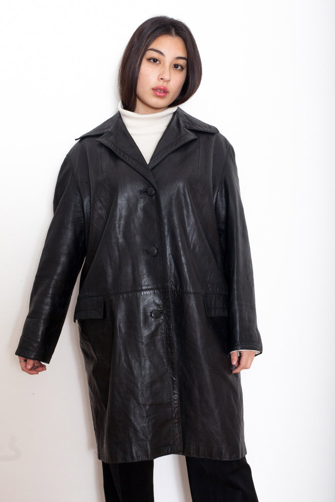 Vintage 90s Black Leather Coat – Not Too Sweet