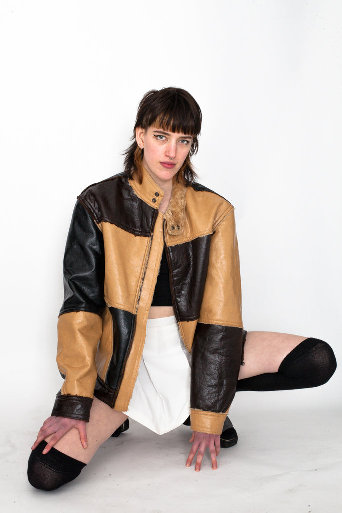 Vintage 90s Brown Patchwork Leather Jacket – Not Too Sweet