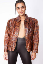 Vintage 80s Crocodile Print Leather Jacket