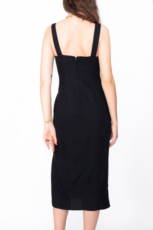 Vintage 90s Front Slit Black Dress